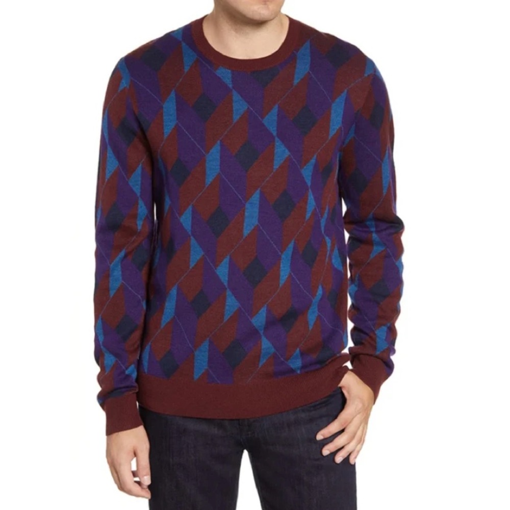 Bonobos Men’s Geometric Patterned Extra Fine Merino Wool Crewneck Sweater Small - Picture 15 of 15